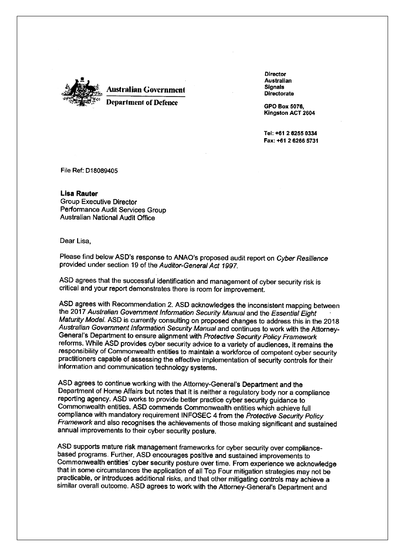 Defence response letter Defence response letter