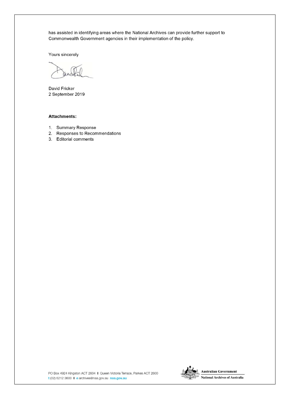 Page two of the National Archives of Australia's response Page two of the National Archives of Australia's response