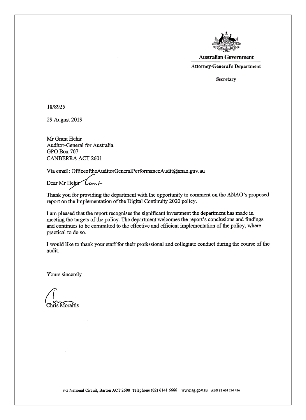 The response of the Attorney-General's Department The response of the Attorney-General's Department