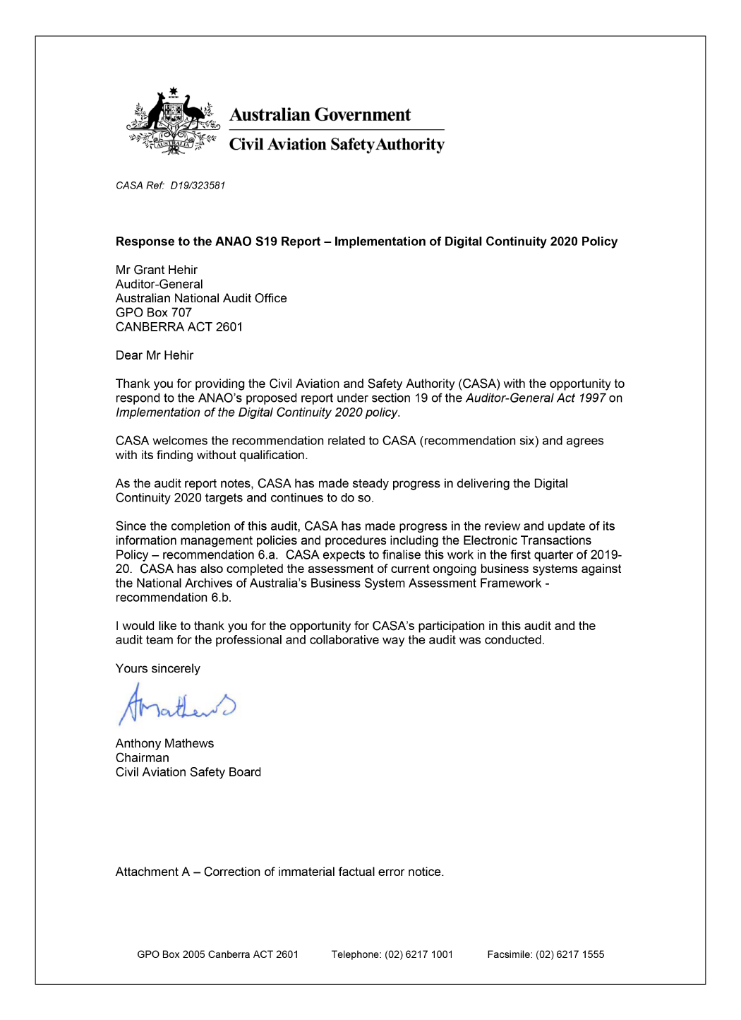 The response of the Civil Aviation Safety Authority The response of the Civil Aviation Safety Authority