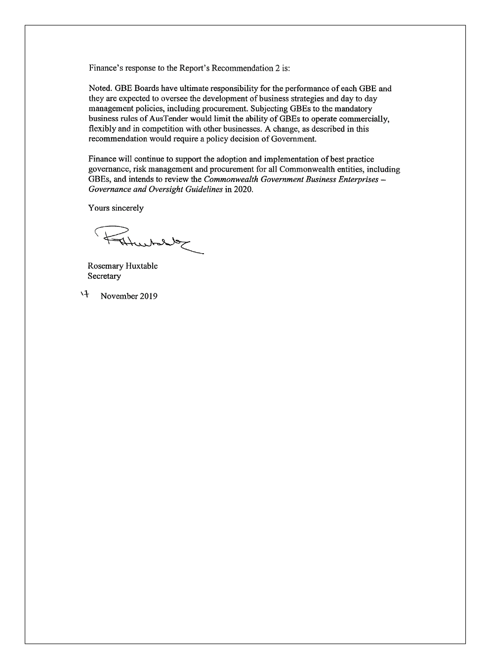 Page 2 of the Department of Finance's response Page 2 of the Department of Finance's response