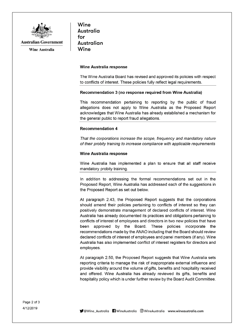 Wine Australia letter of response page 2 of 3