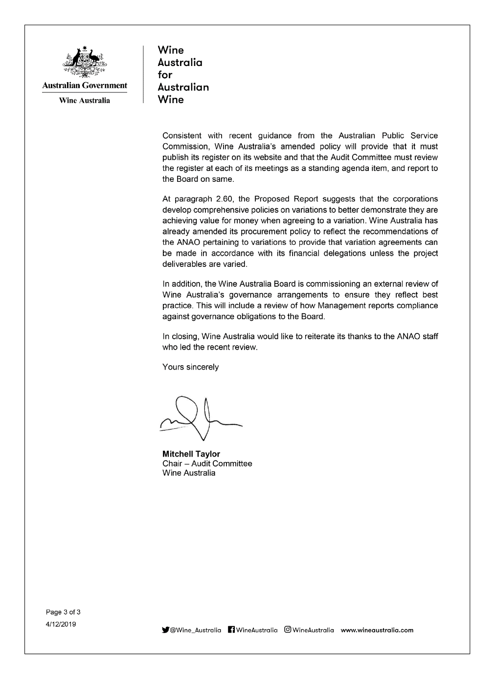 Wine Australia letter of response page 3 of 3