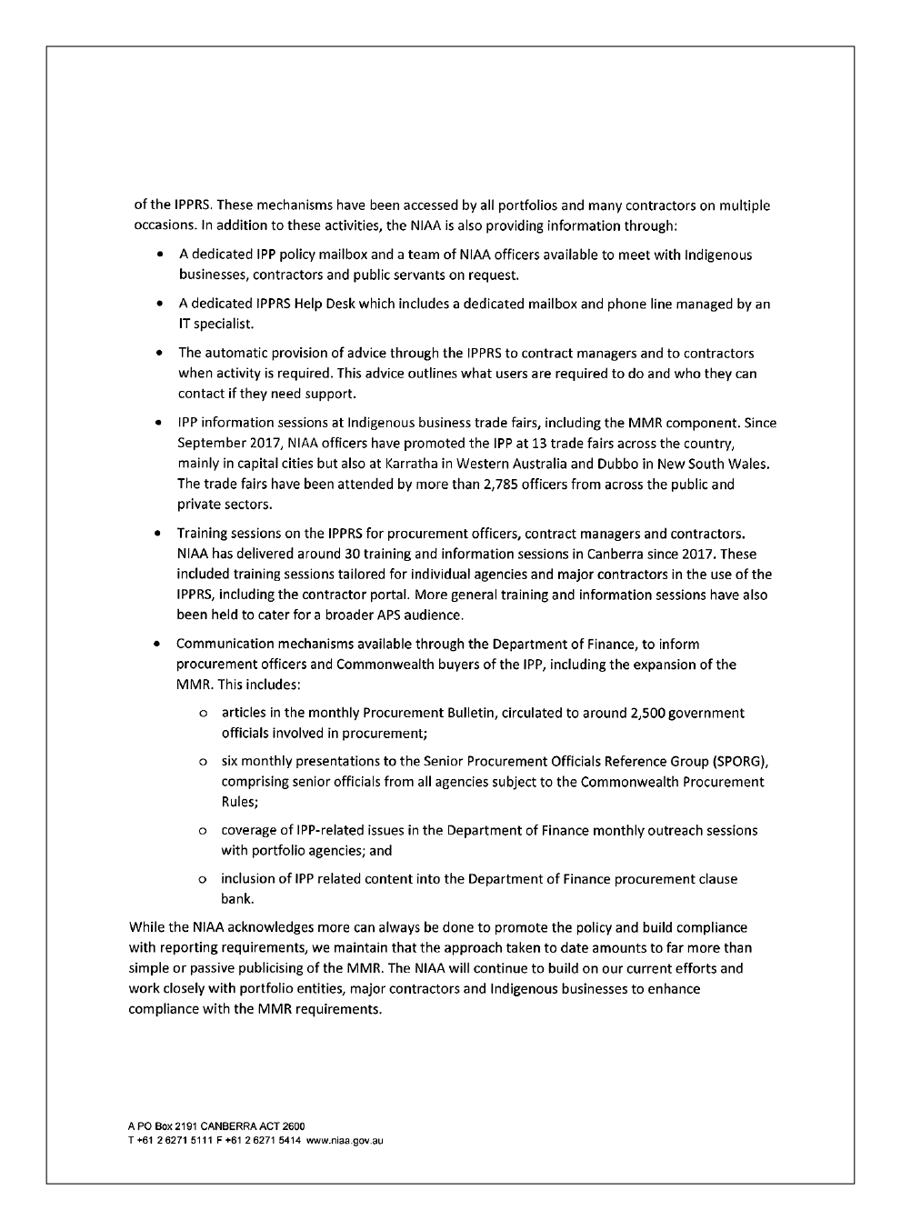 National Indigenous Australians Agency - letter of response, page 3 of 4