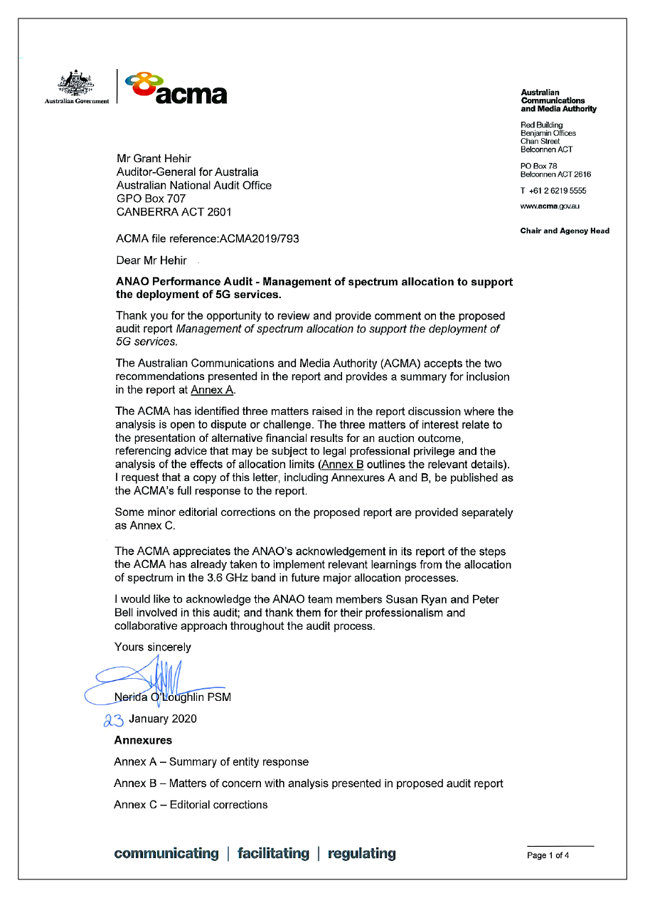 Page 1 of the response from ACMA Page 1 of the response from ACMA