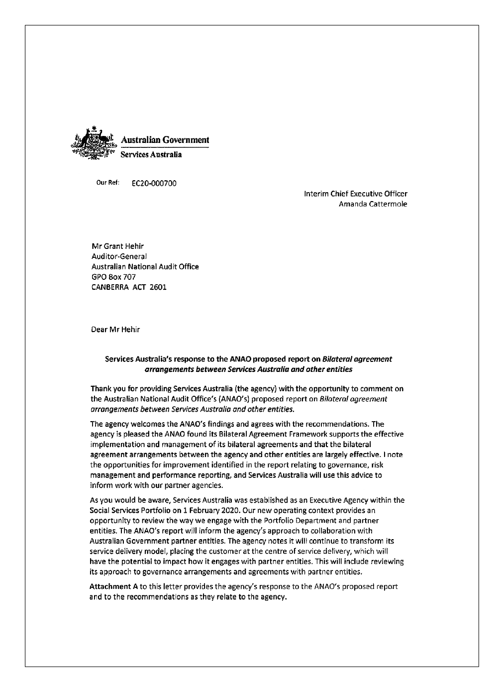 Page 1 of the response from Services Australia Page 1 of the response from Services Australia