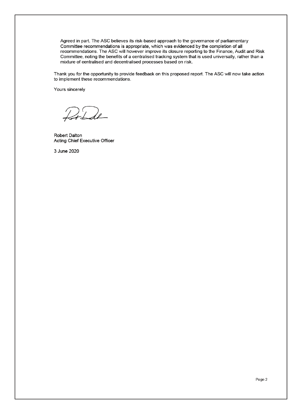 Page 2 of the response from the Acting Chief Executive Officer of the Australian Sports Commission Page 2 of the response from the Acting Chief Executive Officer of the Australian Sports Commission