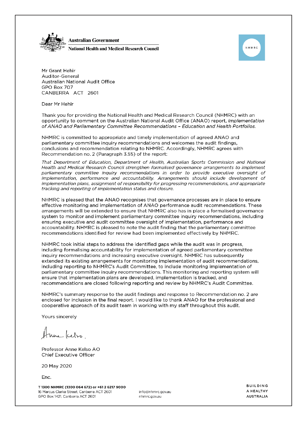 Response from the Chief Executive Officer of the National Health and Medical Research Council Response from the Chief Executive Officer of the National Health and Medical Research Council