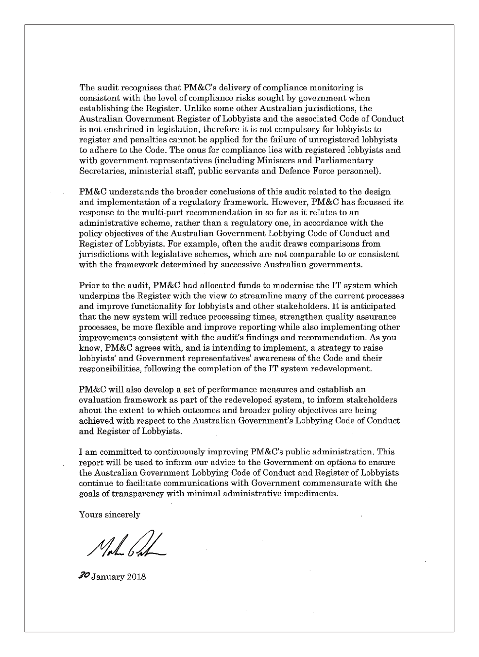 Page 2 of the Department of the Prime Minister and Cabinet’s response to Auditor-General Report No.27 2017–18 Page 2 of the Department of the Prime Minister and Cabinet’s response to Auditor-General Report No.27 2017–18