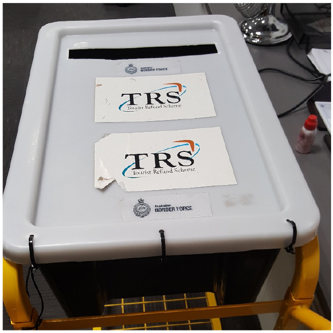 A photograph of a drop box used for lodging claims in Sydney airport. A photograph of a drop box used for lodging claims in Sydney airport.