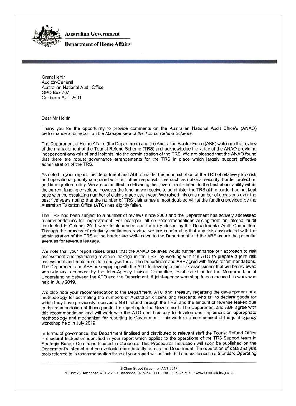 Page 1 of the Department of Home Affairs response Page 1 of the Department of Home Affairs response