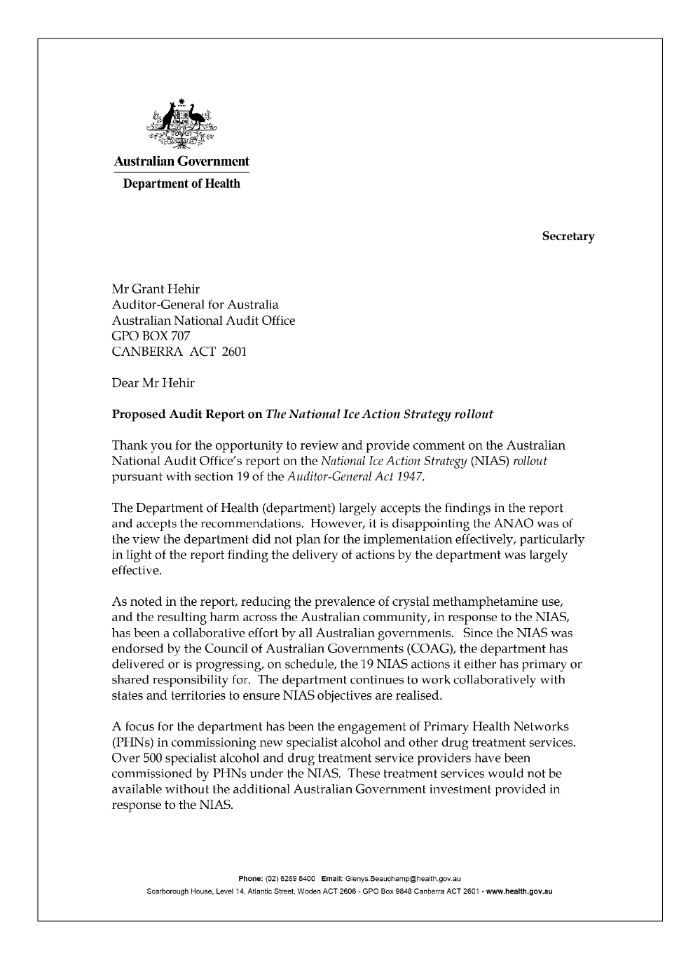 Page 1 of the Department of Health's response Page 1 of the Department of Health's response