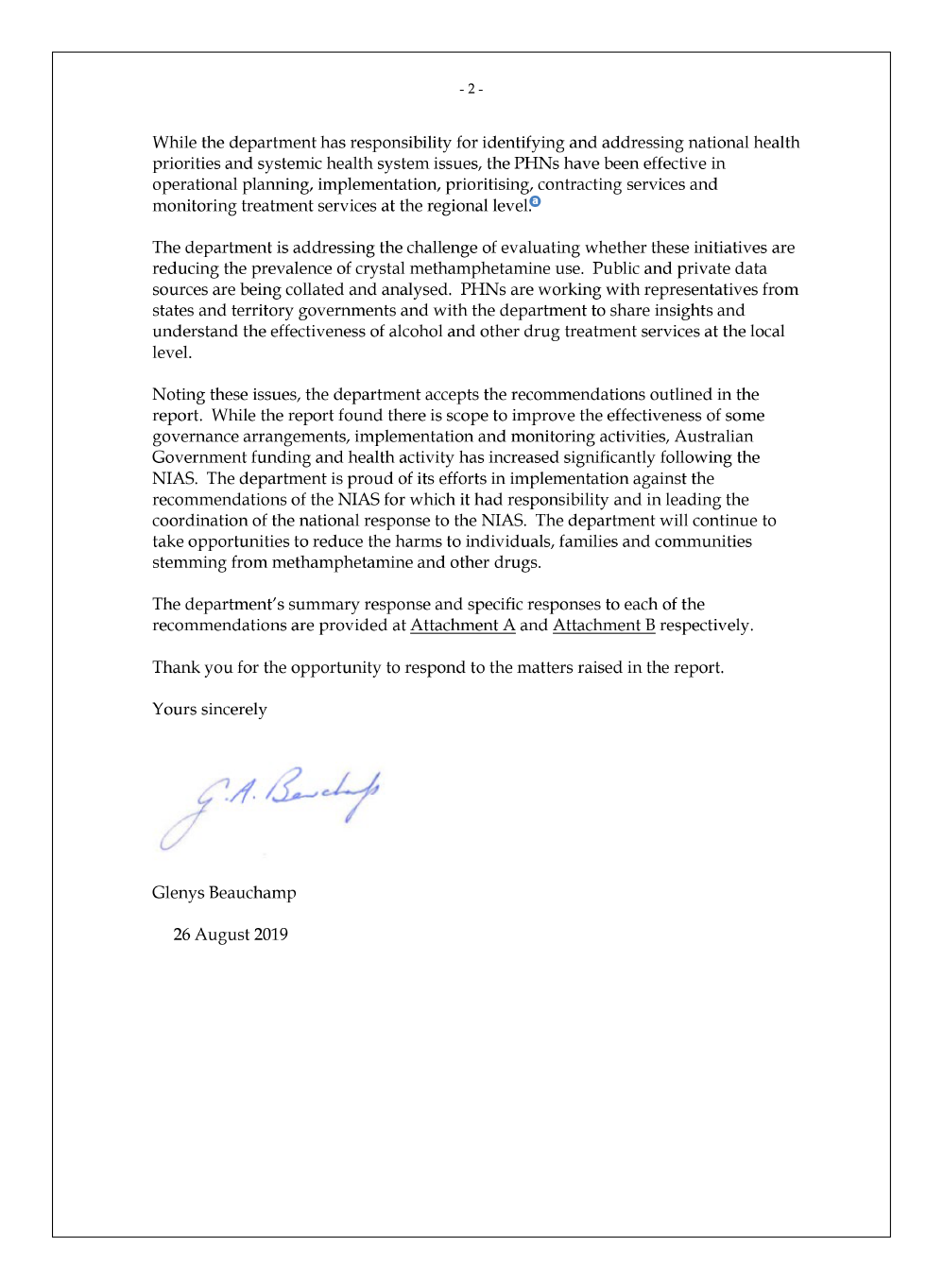Page 2 of the Department of Health's response Page 2 of the Department of Health's response