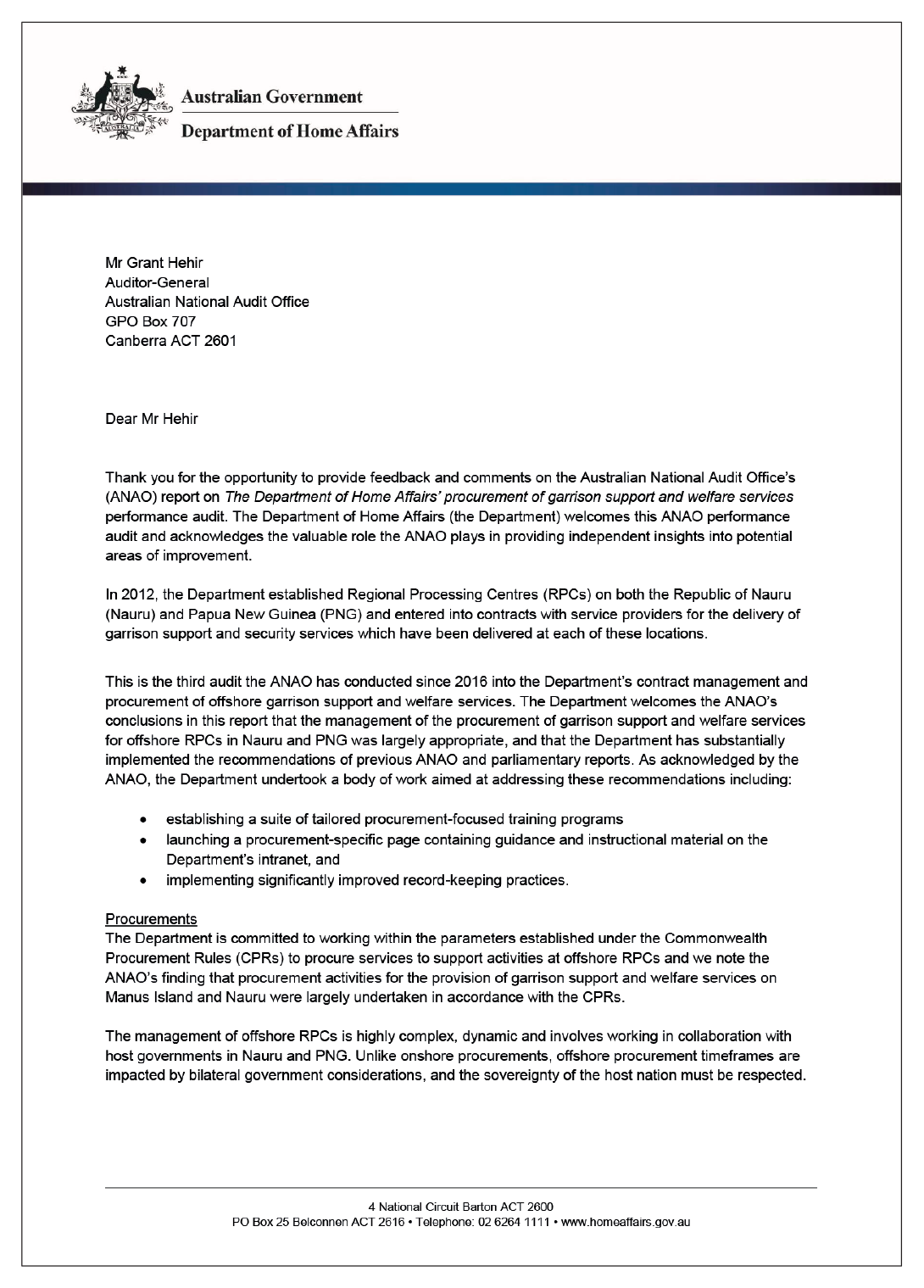 Page 1 of the Department of Home Affairs' response Page 1 of the Department of Home Affairs' response