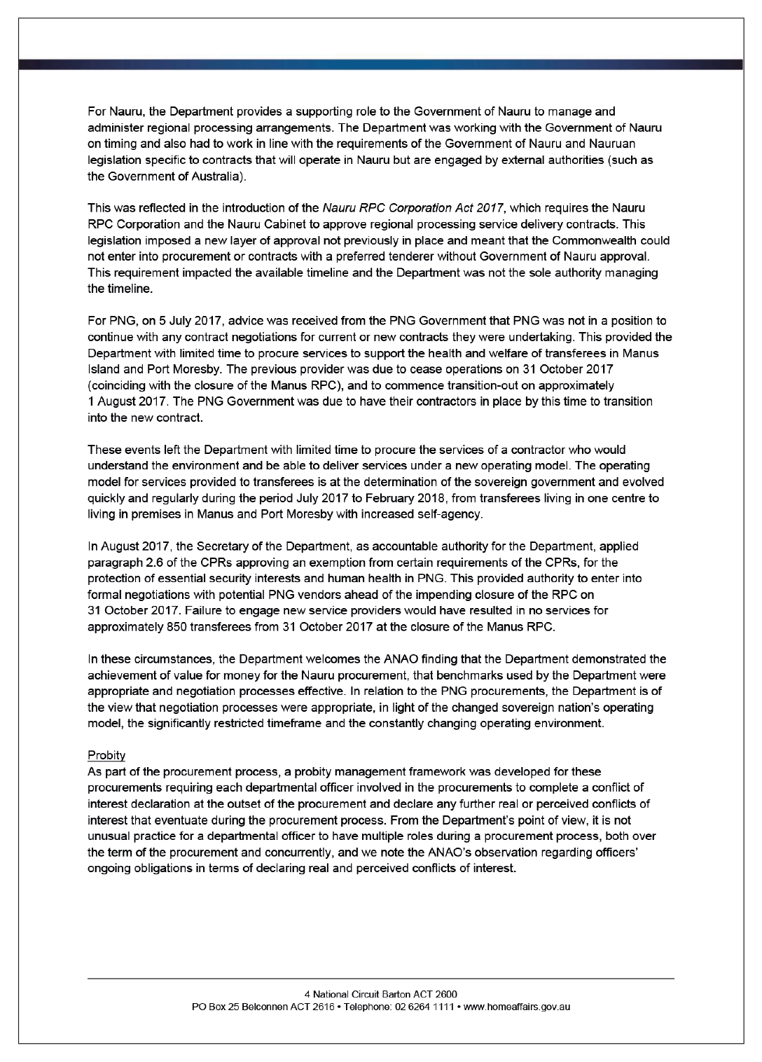 Page 2 of the Department of Home Affairs' response Page 2 of the Department of Home Affairs' response
