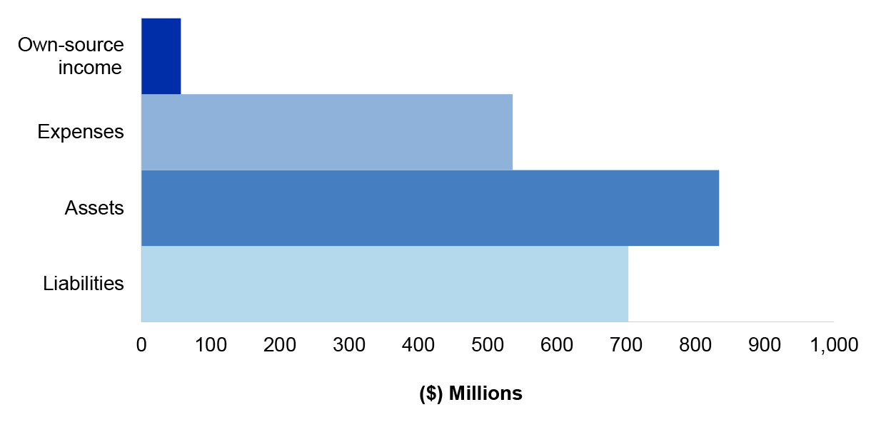 Figure 4.18.1 shows DSS’ departmental estimated actuals for the year ended 30 June 2020 as per DSS’ revised budget as reported in the 2019–20 Portfolio Additional Estimates Statement, categorised by financial statement classification of, own source income, expenses, assets and liabilities, with the key areas of financial statements risk as per Table 4.18.3.
