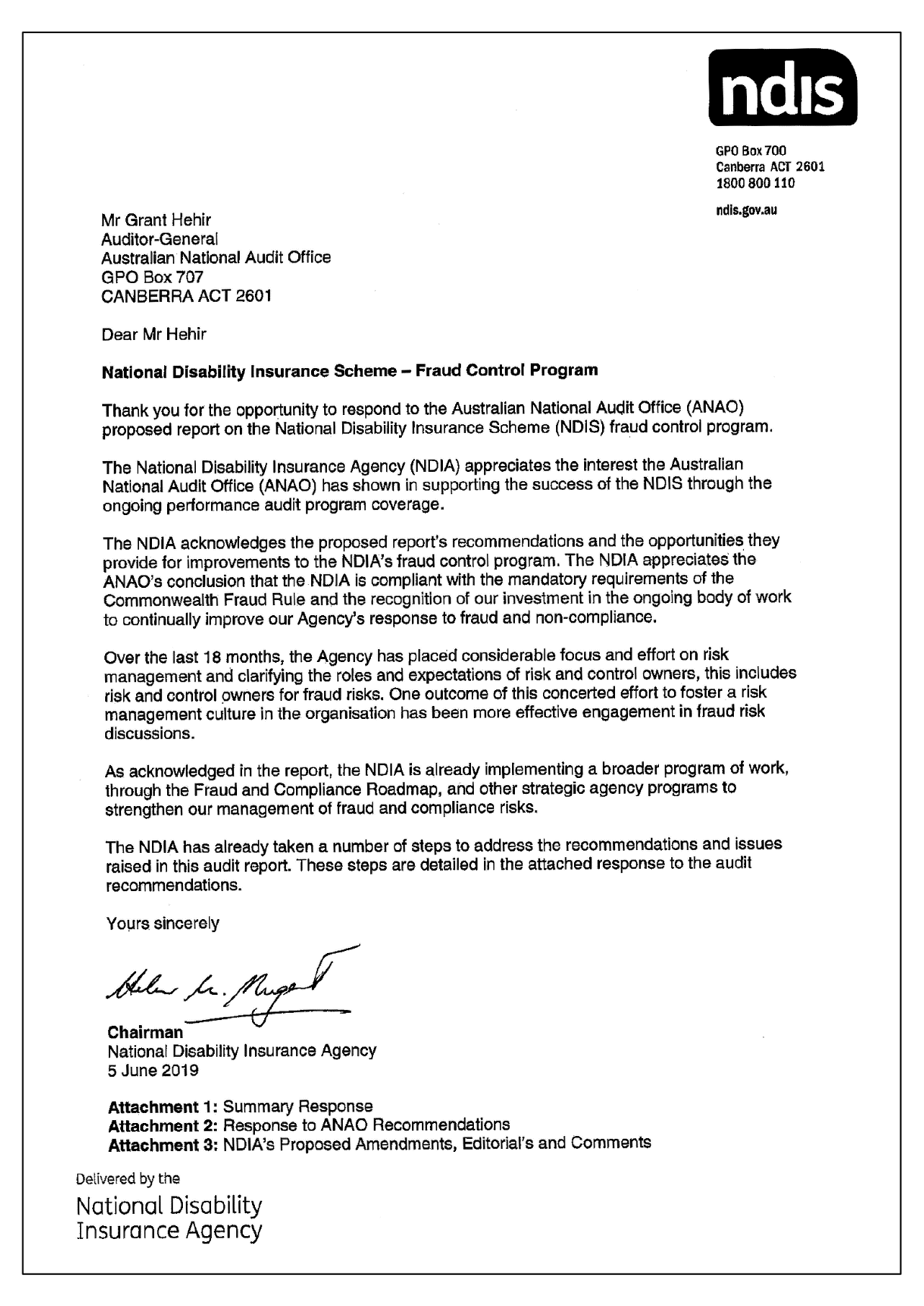 NDIS response letter
