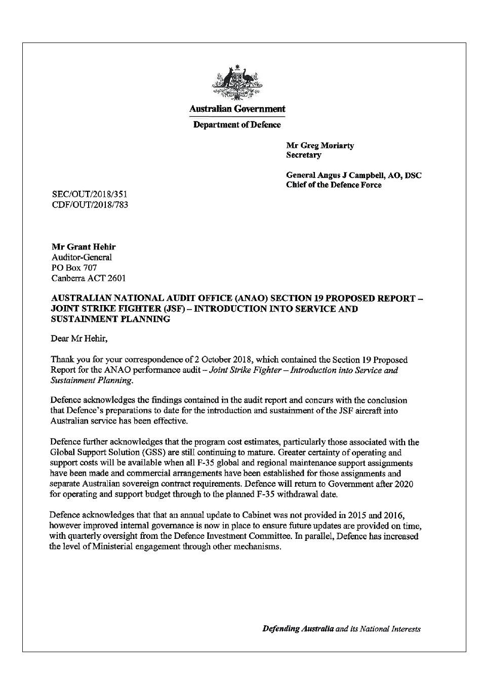 Defence's response page 1