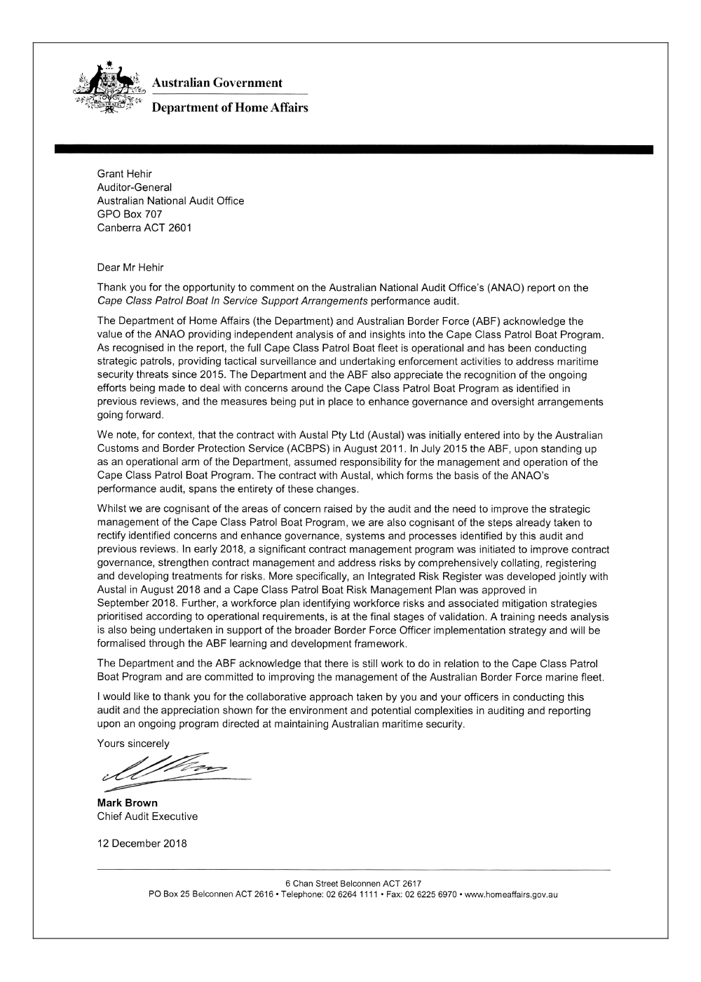 Department of Home Affairs' response Department of Home Affairs' response