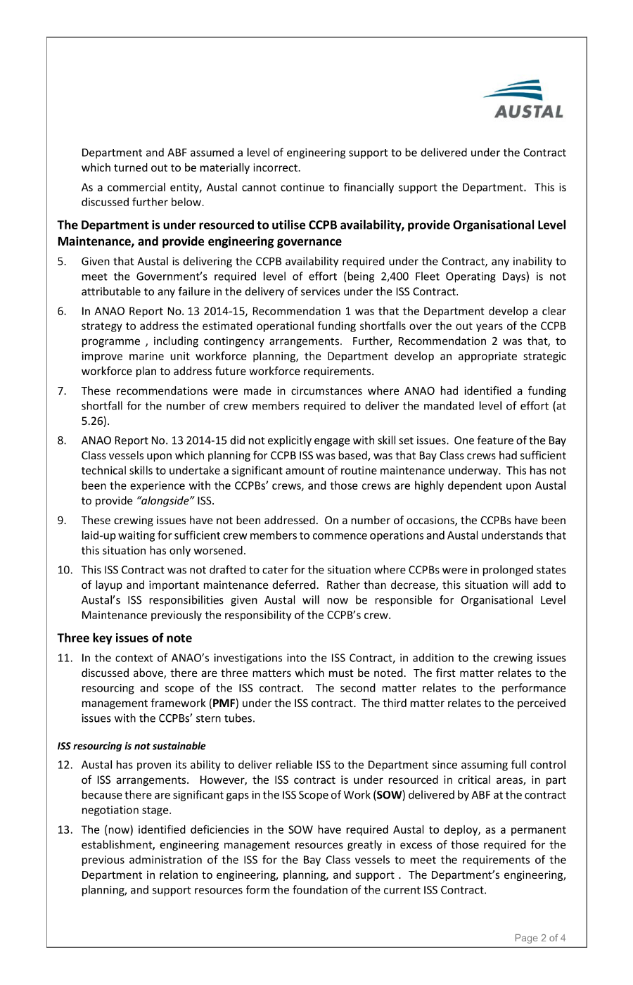 The second page of Austal's response The second page of Austal's response