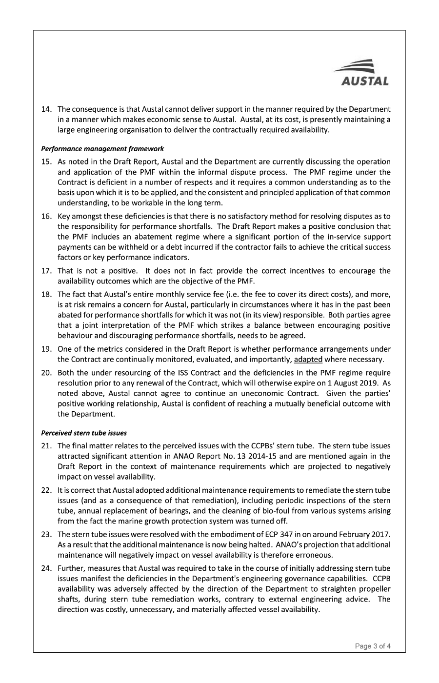 Third page of Austal's response Third page of Austal's response