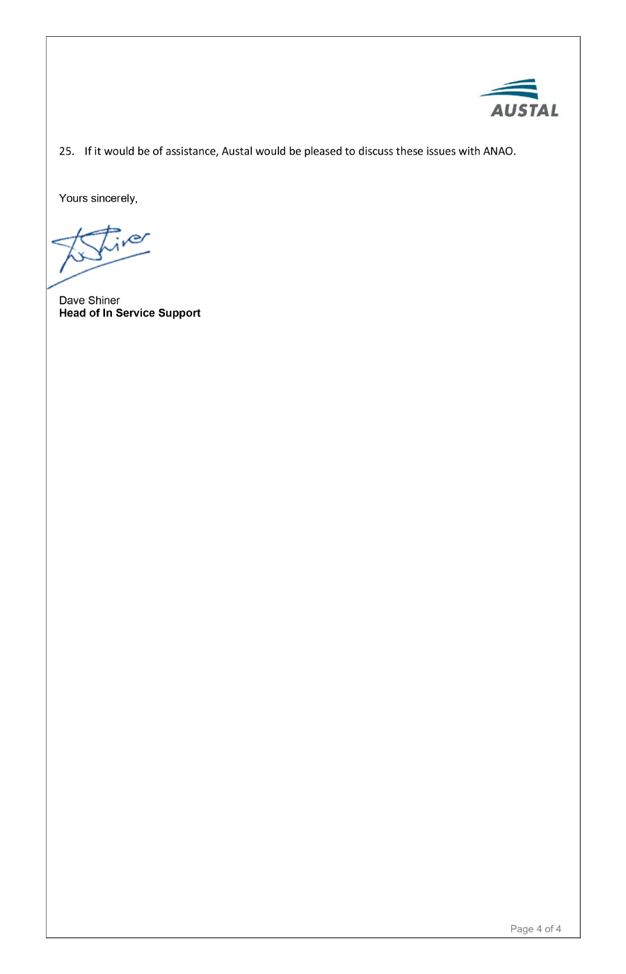 The final page of Austal's response The final page of Austal's response