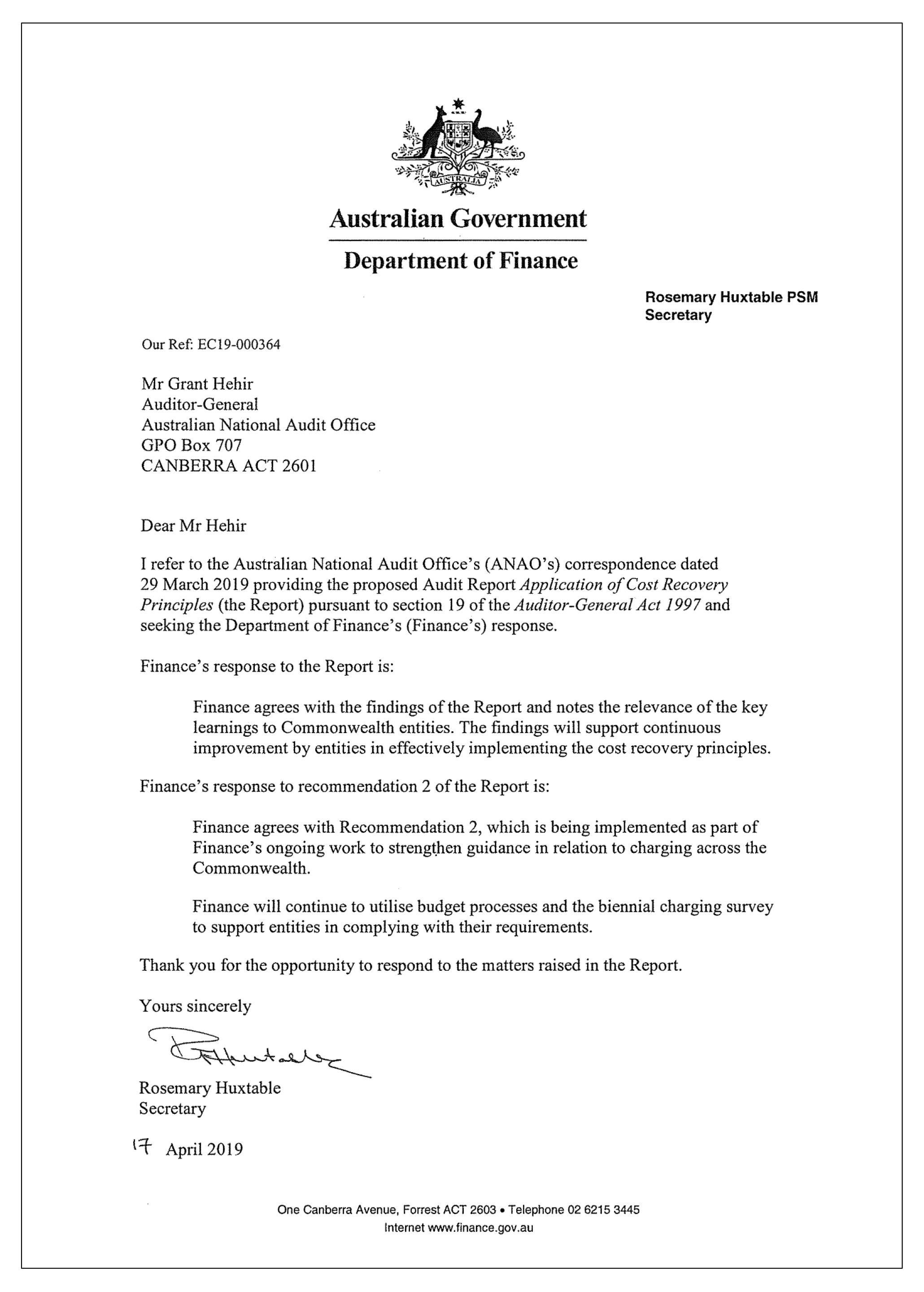 Finance response Finance response