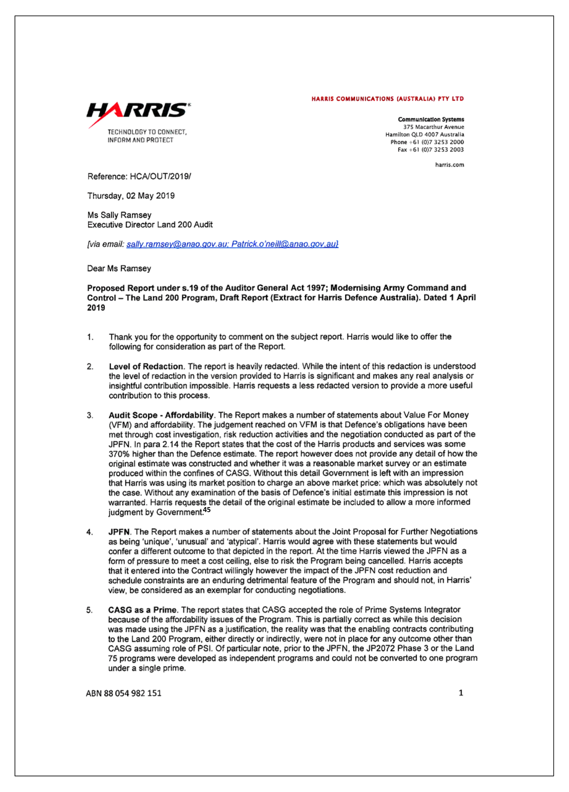 Harris response page 1 Harris response page 1