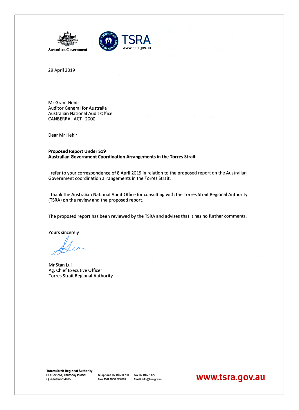 TSRA response letter