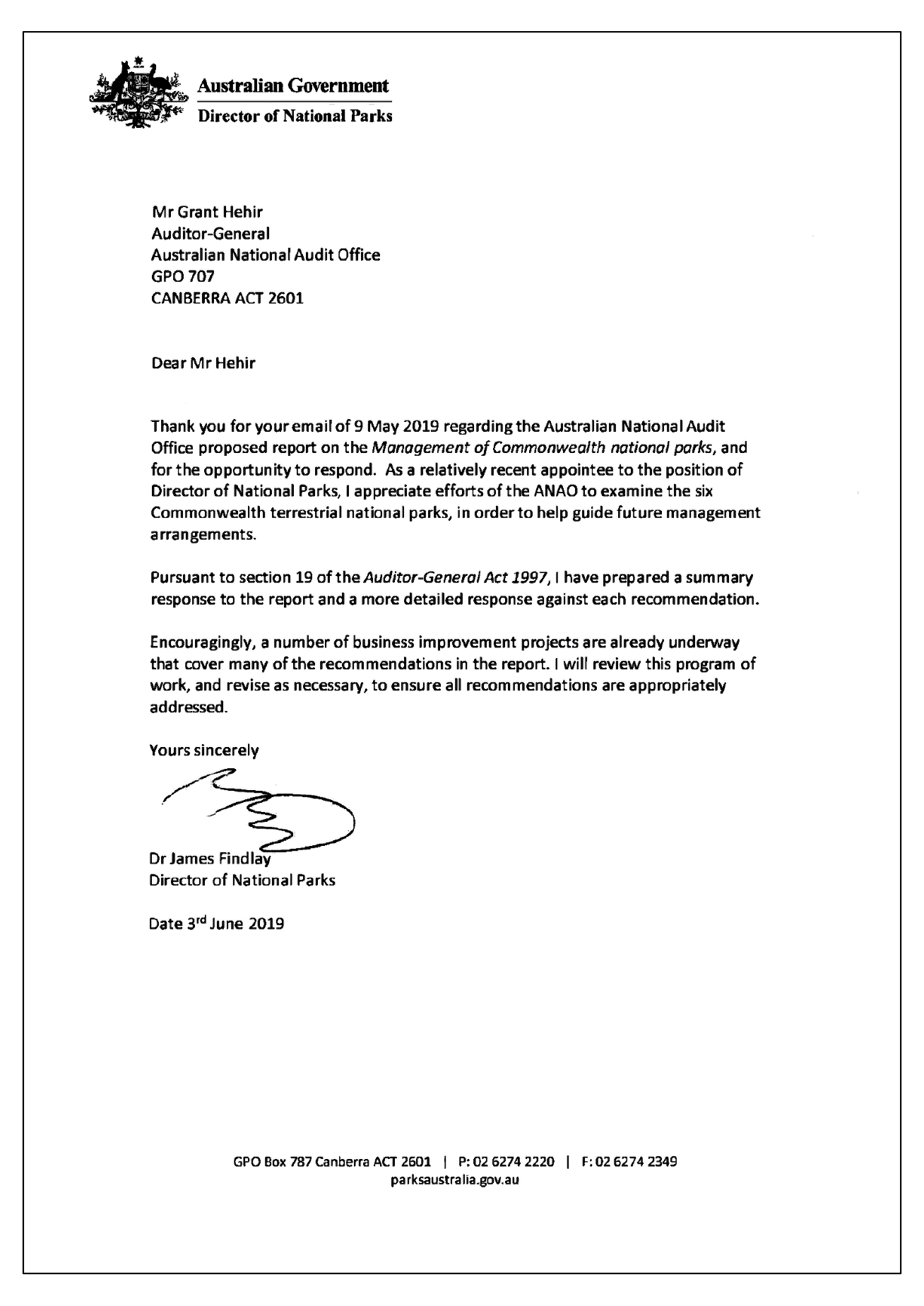 Director of National Parks response