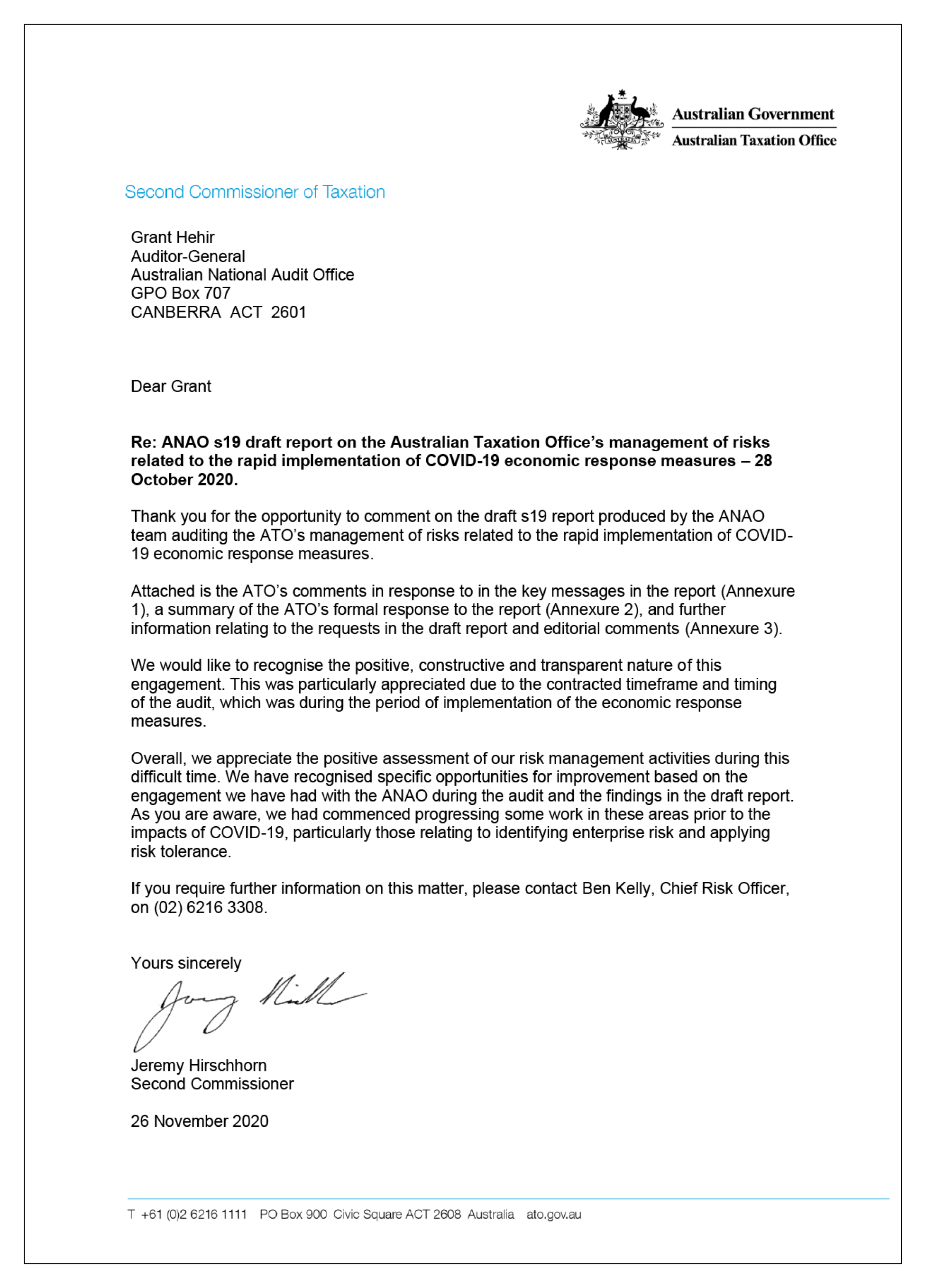 Australian Taxation Office response The response from the Australian Taxation Office. A summary of the response is contained in the summary chapter of this report.