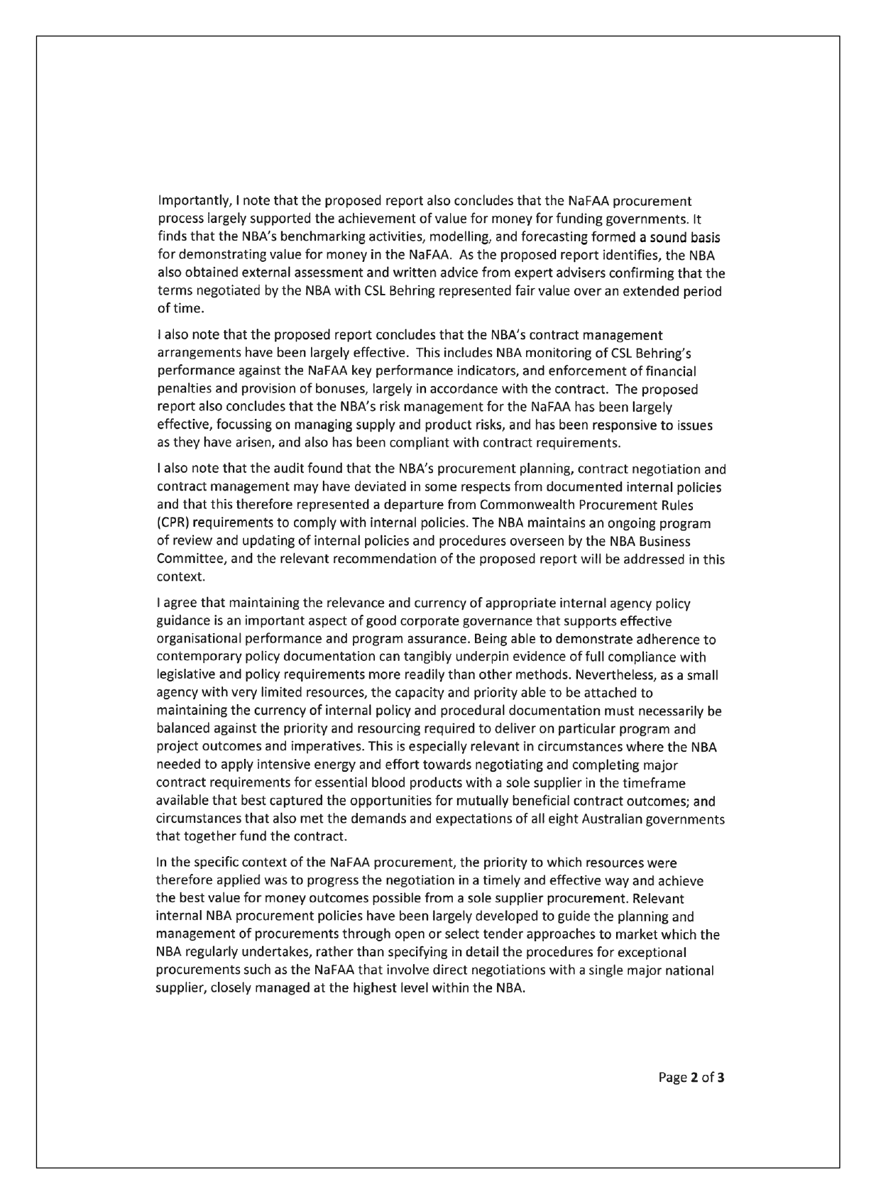 Page 2 of the response from the National Blood Authority. You can find a summary of the response in the summary and recommendations chapter of this report. Page 2 of the response from the National Blood Authority. You can find a summary of the response in the summary and recommendations chapter of this report.