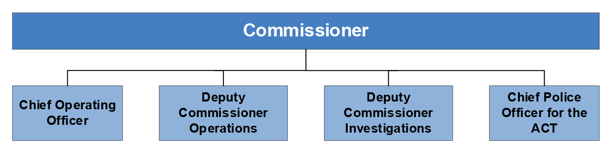 A graphic which shows a high level organisation chart of the Australian Federal Police as at 16 April 2021.