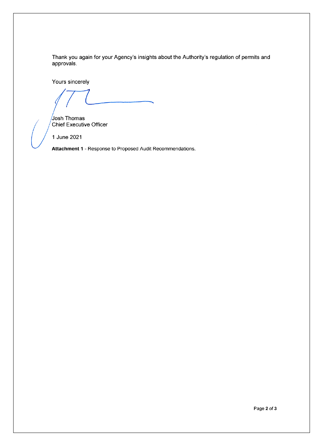 Page 2 of response from the Great Barrier Reef Marine Park Authority. You can find a summary of the response in the Summary and Recommendations chapter of this report.