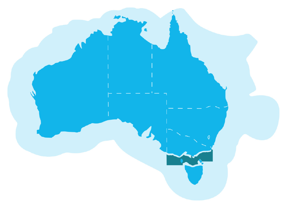 The geographical location of the Bass Straight Central Zone Scallop Fishery Map.