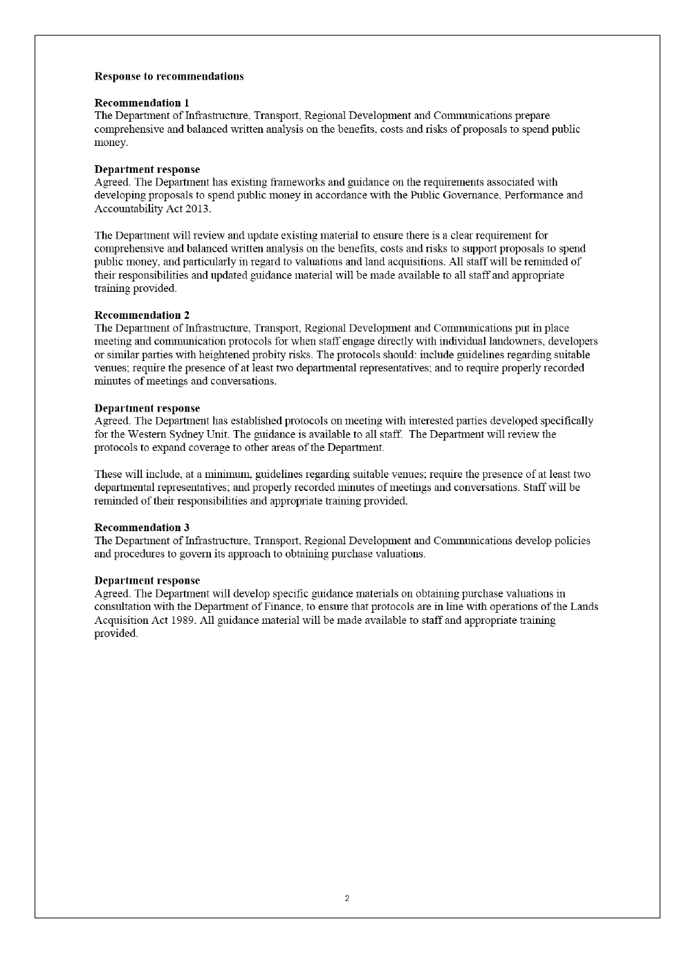 Page 3 of entity response from the Department of Infrastructure, Transport, Regional Development and Communications
