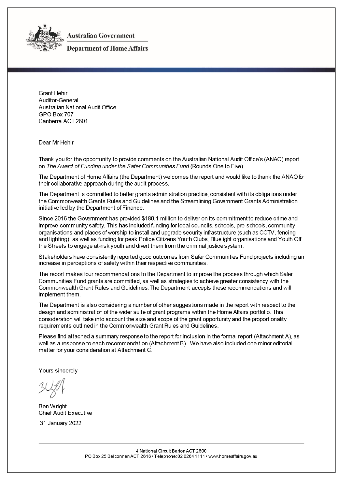 Entity response from the Department of Home Affairs. You can find a summary of the response in the summary and recommendations chapter. 
