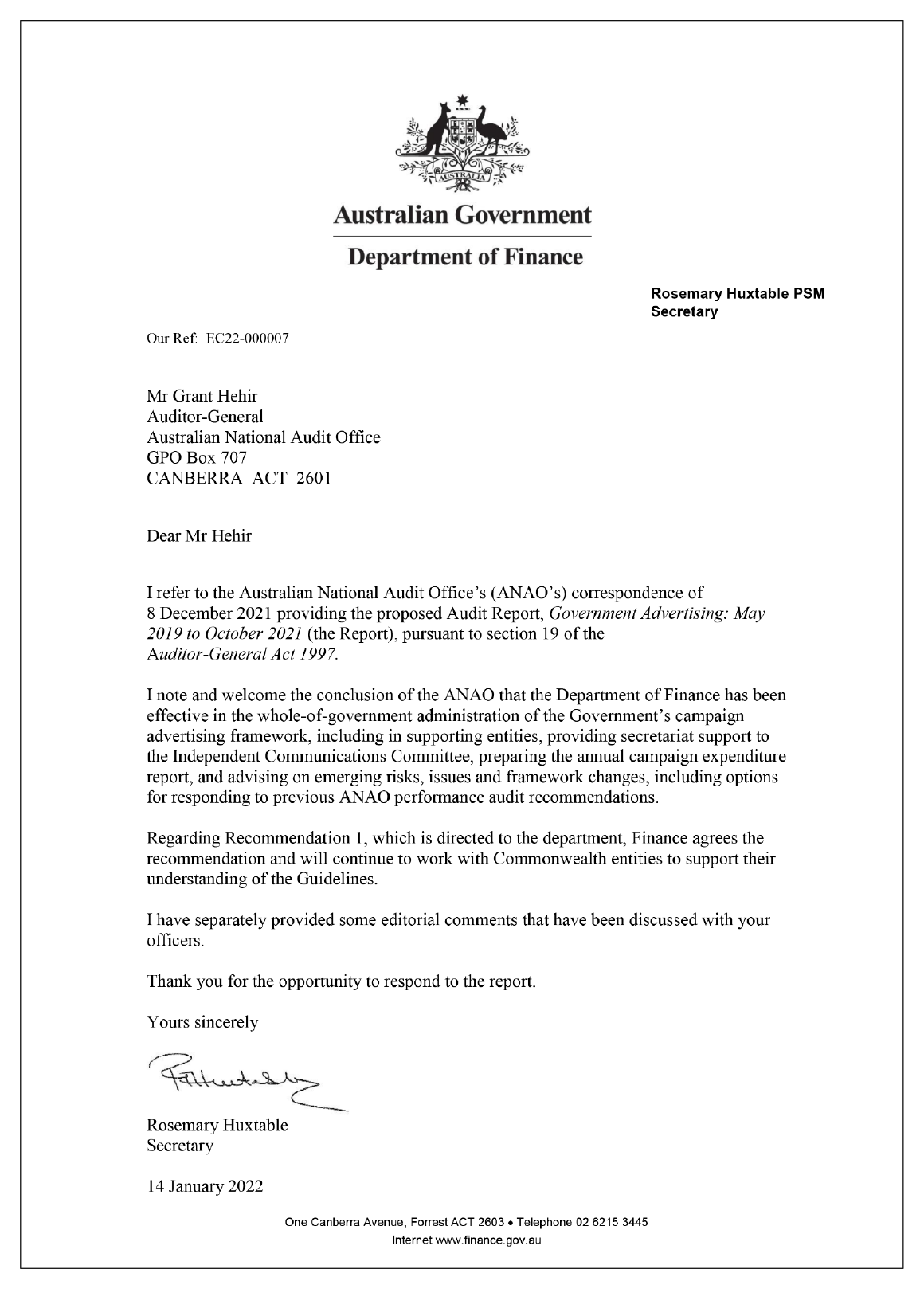 Response to the audit from the Department of Finance. Response to the audit from the Department of Finance.