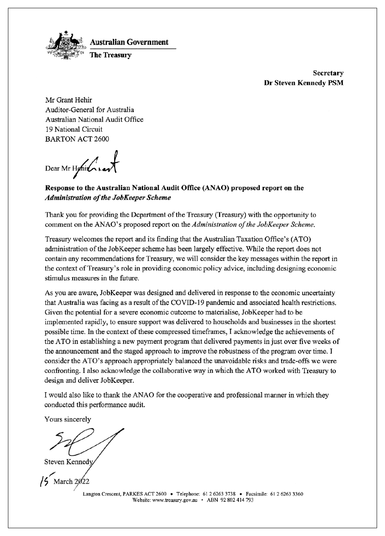 The response from the Treasury. You can find a summary of the response in the summary and recommendations chapter of this report. The response from the Treasury. You can find a summary of the response in the summary and recommendations chapter of this report.