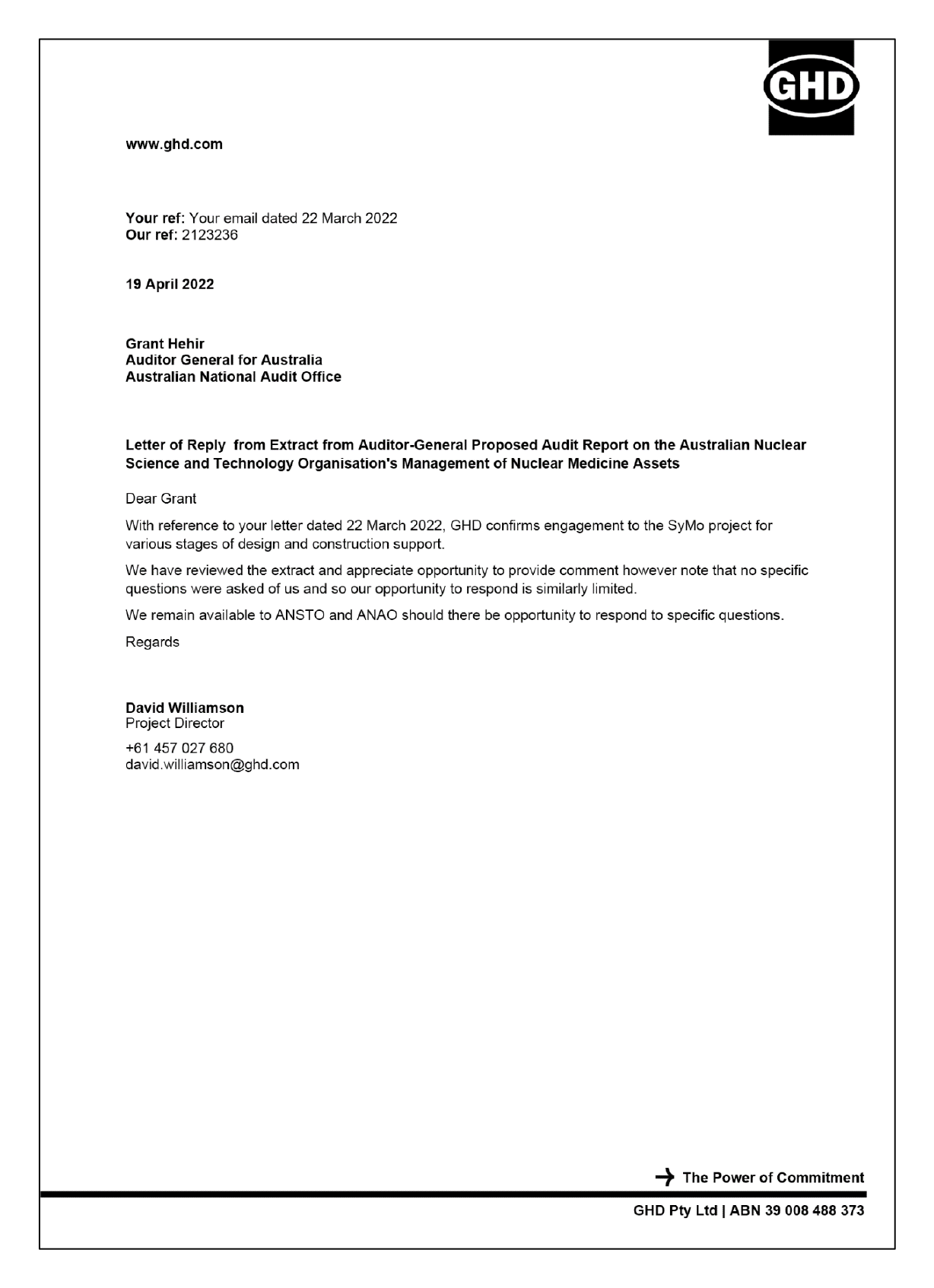 Response from GHD. 