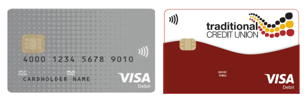 Images of the Cashless Debit Cards provided by Indue and the Traditional Credit Union.