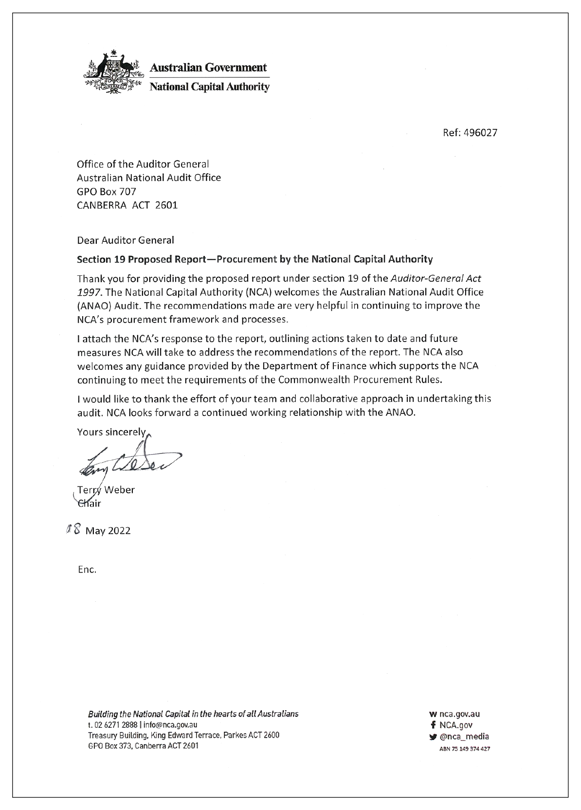 Response from the National Capital Authority. You can find a summary of the response in the summary and recommendations chapter of this report. Response from the National Capital Authority. You can find a summary of the response in the summary and recommendations chapter of this report.
