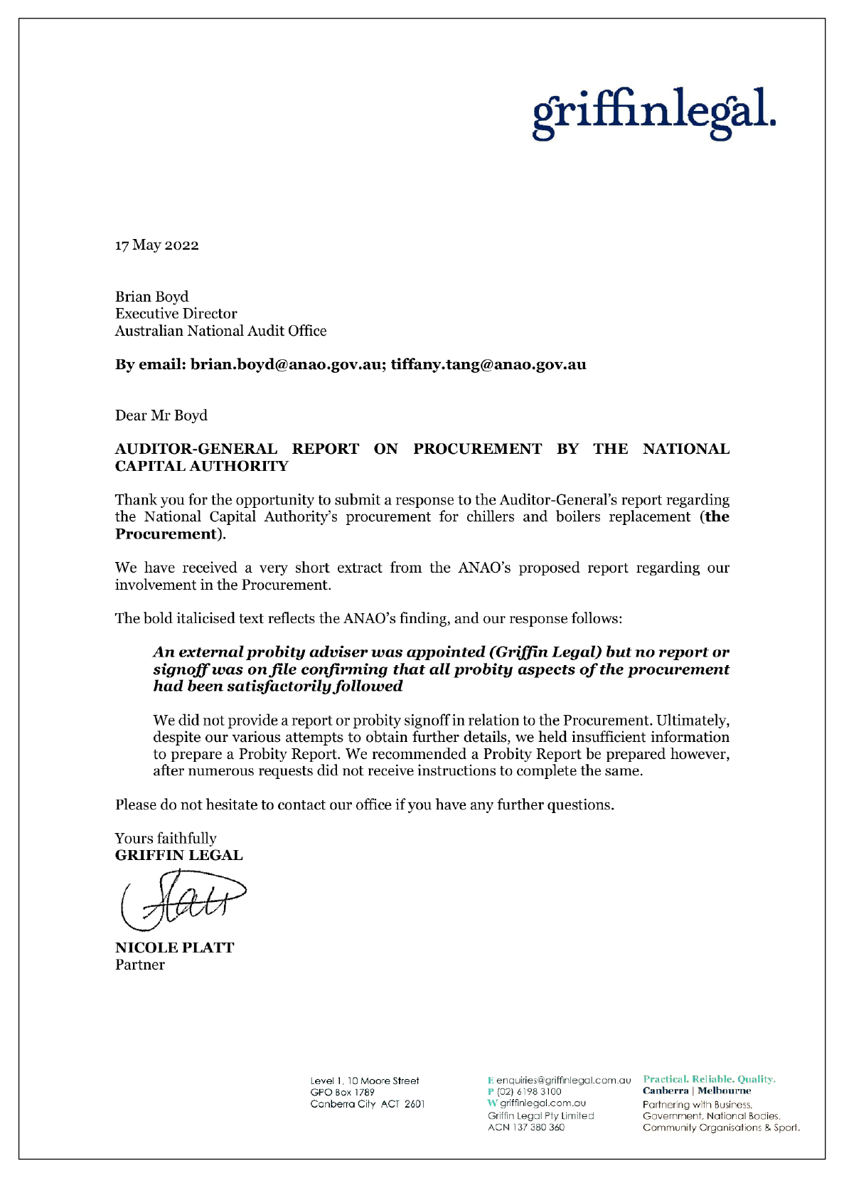 Response from Griffin Legal. Response from Griffin Legal.