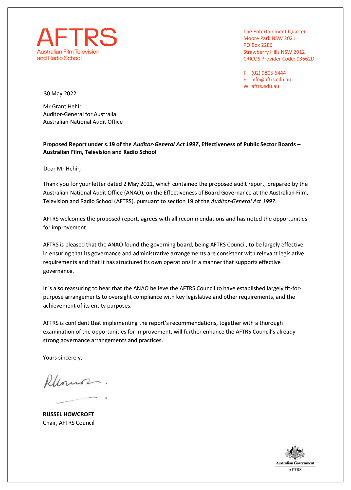 Response from the Australian Film Television and Radio School Council. You can find a summary of this response in the summary and recommendations chapter of this report. Response from the Australian Film Television and Radio School Council. You can find a summary of this response in the summary and recommendations chapter of this report.