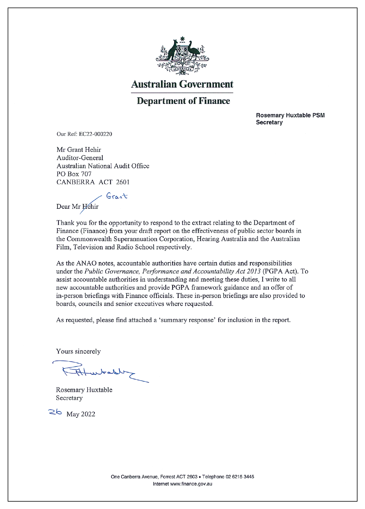 Response from the Department of Finance. You can find a summary of this response in the summary and recommendations chapter of this report. Response from the Department of Finance. You can find a summary of this response in the summary and recommendations chapter of this report.