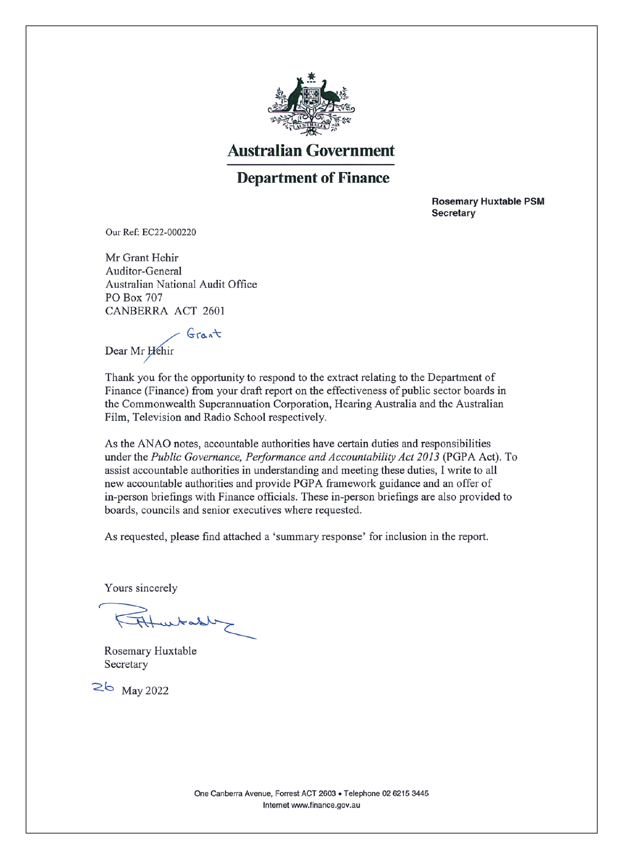 Response from the Department of Finance. You can find a summary of the response in the summary and recommendations chapter of this report. Response from the Department of Finance. You can find a summary of the response in the summary and recommendations chapter of this report.