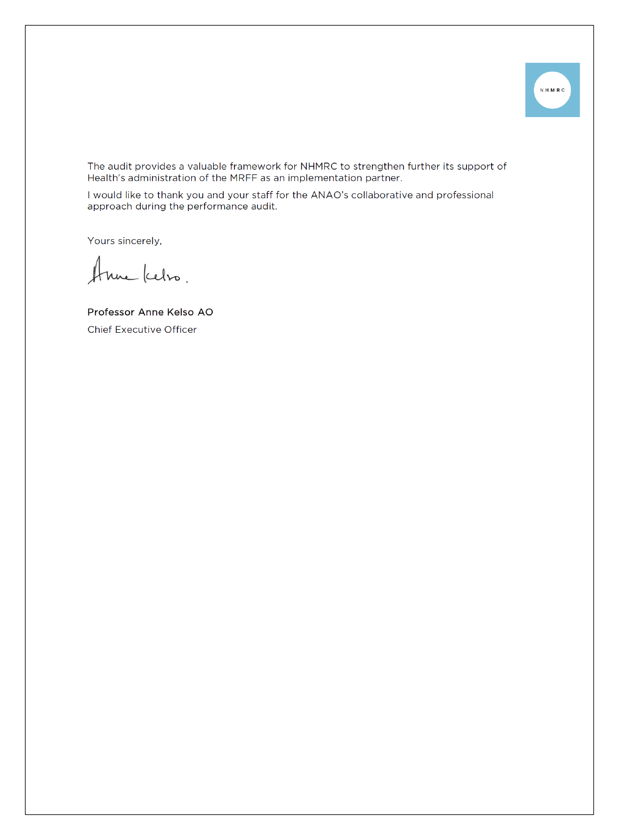 The second page of the entity response from the National Health and Medical Research Council.
