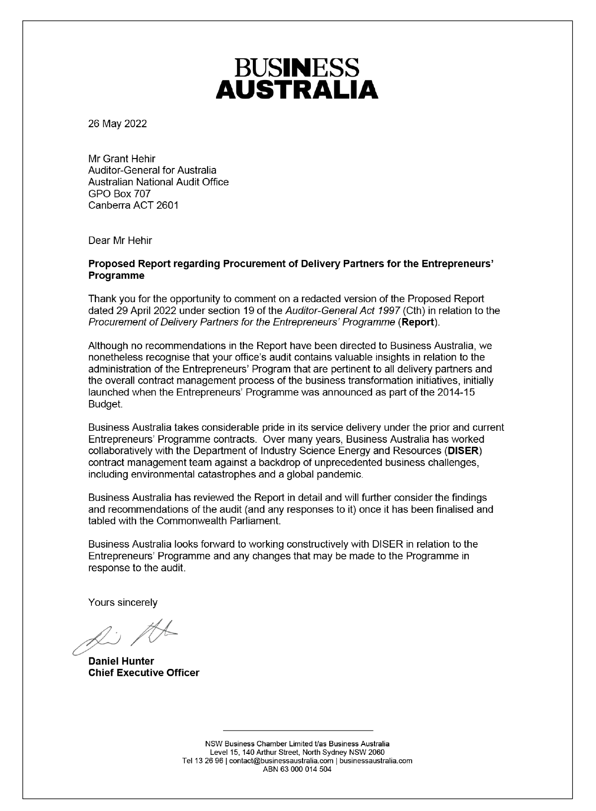 Response from Business Australia. 