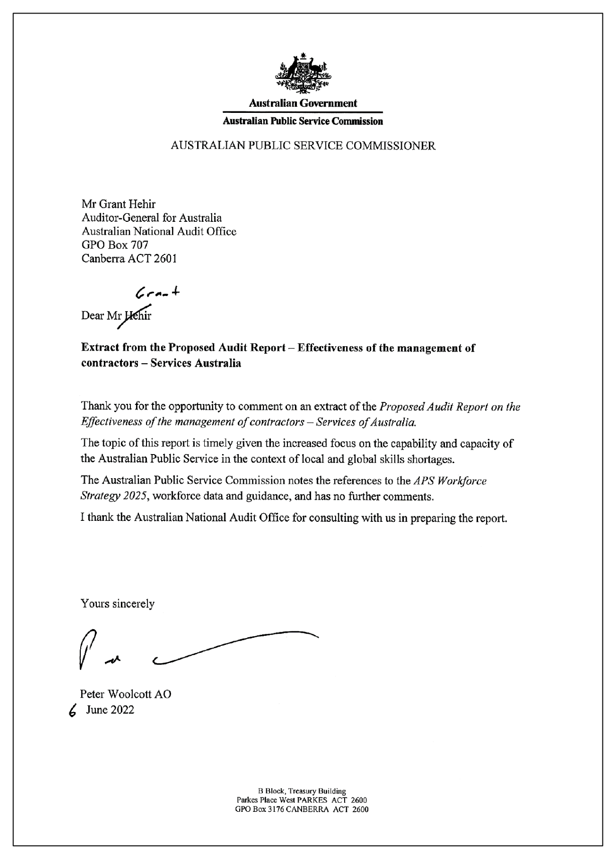 The response from the APSC. You can find a summary of the response in the summary and recommendations chapter of this report. 