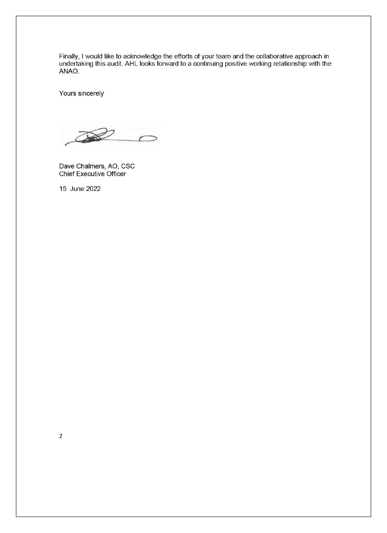 Second page of the response from Aboriginal Hostels Limited. You can find a summary of the response in the summary and recommendations chapter of this report. 